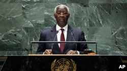 FILE - Gabon's Prime Minister Raymond Ndong Sima addresses the 78th session of the United Nations General Assembly, Friday, Sept. 22, 2023.