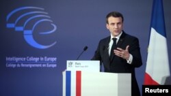 French President Emmanuel Macron delivers a speech during the closing session of the Intelligence College in Europe meeting at the Foreign Affairs Ministry in Paris, March 5, 2019. 