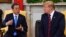 South Korean President Moon Jae-in, left, confers with U.S. President Donald Trump in the Oval Office at the White House in Washington, April 11, 2019.