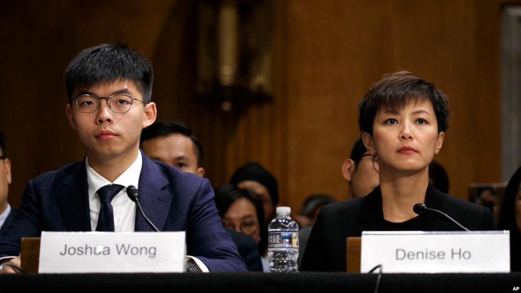 Cô Denise Ho cùng thủ lĩnh biểu tình Joshua Wong điều trần tại Quốc hội Mỹ trong tháng này.