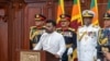 FILE - Commanders of the security forces stand behind as Sri Lanka's President Anura Kumar Dissanayake addresses a gathering after he was sworn in at the Sri Lankan President's Office in Colombo, Sri Lanka, Sept.23, 2024. (Sri Lankan President's Office via AP, File)