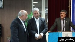 سهمانی مدیر عامل جدید بانک رفاه(راست) ربیعی وزیر کار(وسط) و صدقی مدیر عامل پیشین بانک رفاه(چپ)