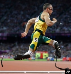 FILE — South Africa's Oscar Pistorius runs in one of the men's 400-meter semifinal races during the athletics competition in the Olympic Stadium at the 2012 Summer Olympics, London, August 5, 2012.