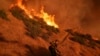 A firefighter battles the Palisades Fire in Mandeville Canyon in Los Angeles, Jan. 11, 2025.