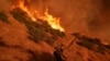 A firefighter battles the Palisades Fire in Mandeville Canyon in Los Angeles, Jan. 11, 2025.