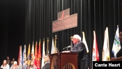 Presidential candidate Sen. Bernie Sanders addressing Native Americans in Sioux City, Iowa, Aug. 21, 2019. Courtesy: Cante Heart.