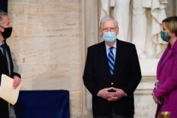 Senate Majority Leader Mitch McConnell (R-KY) participates in a walk-through of Joe Biden's presidential inauguration events at the U.S. Capitol in Washington, January 19, 2021.