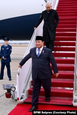 Presiden Prabowo Subianto tiba di Pangkalan Militer Andrews, Washington DC, Amerika Serikat, pada Minggu, 10 November 2024, sekitar pukul 16.00 waktu setempat. (Foto: BPMI Setpres)