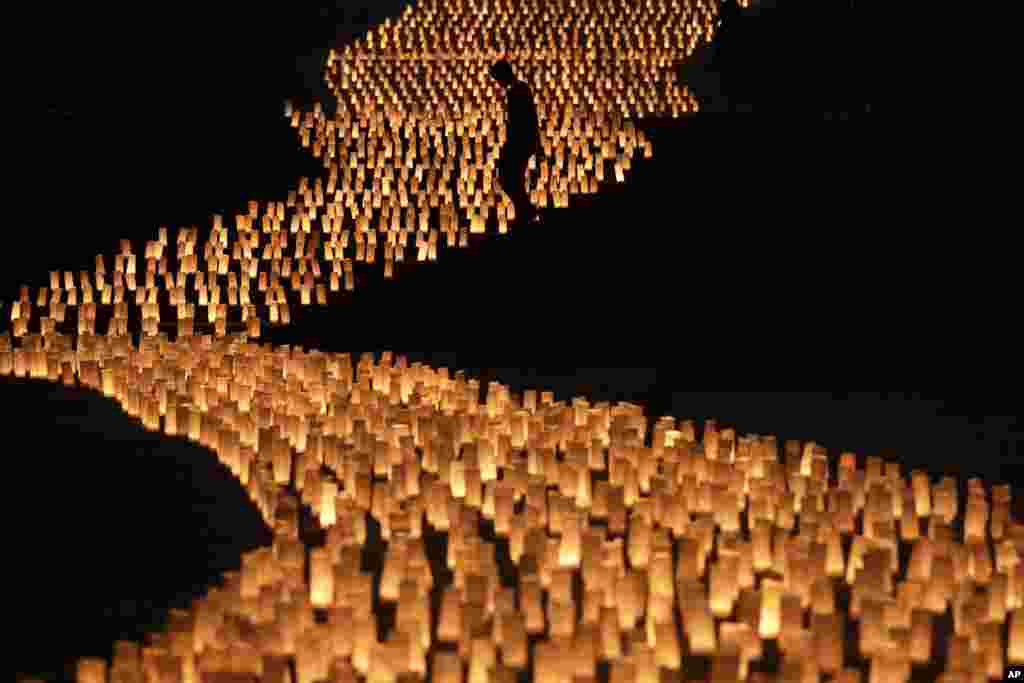 Thousands of candles are arranged in the shape of the Milky Way to celebrate Tanabata, a Japanese star festival, at Zojoji Temple in Tokyo, July 5, 2019.