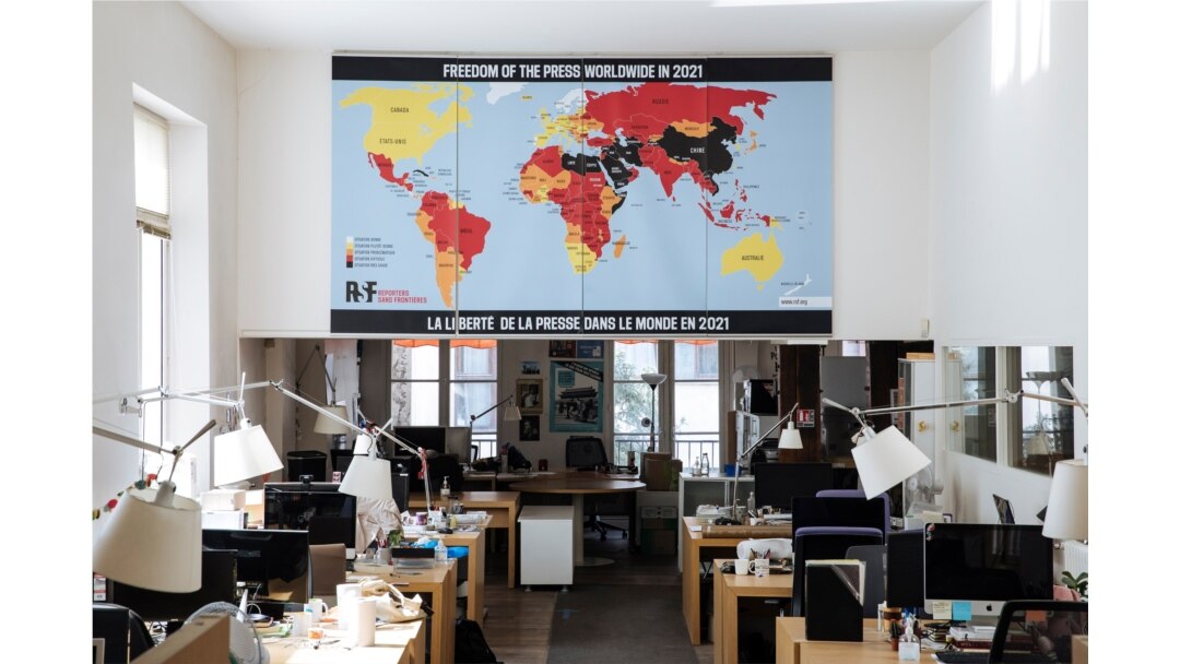 The RSF (Reporters Without Borders) 2021 map of press freedom in Paris, April 20, 2021.