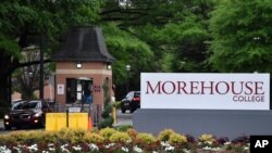 FILE - People enter the campus of Morehouse College, a historically Black school, in Atlanta, Georgia, April 12, 2019.