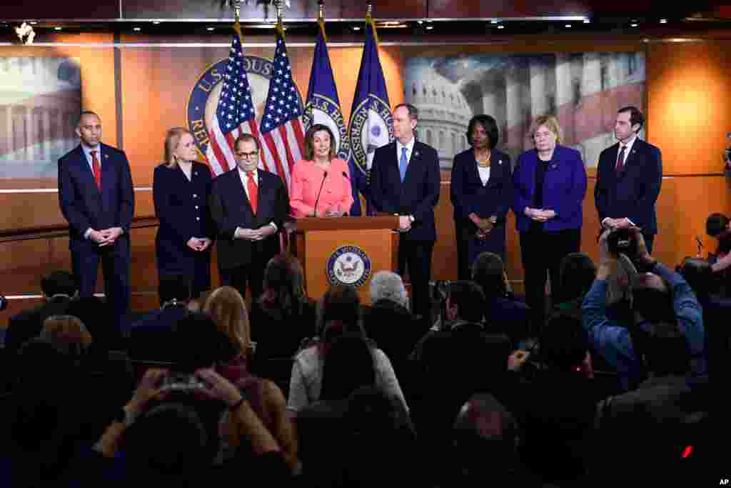 House Speaker Nancy Pelosi of Calif., speaks during a news conference to announce the impeachment managers, on Capitol Hill in Washington.