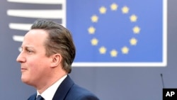 Thủ tướng Anh David Cameron đến hội nghị thượng đỉnh EU tại tòa nhà Hội đồng EU, Brussels, ngày 19/2/2016.