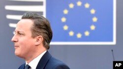 英国首相卡梅伦到欧盟总部参加峰会（2016年2月19日）