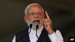 FILE- Indian Prime Minister Narendra Modi, shown here speaking at a rally in Mumbai, India, on Jan. 19, 2023, said at a virtual summit of more than 100 developing countries on Nov. 17 that their leaders must unite in the face of challenges arising due to the Israel-Hamas war.