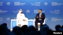 Syrian Foreign Minister Asaad Hassan al-Shibani speaks during a session at the World Governments Summit in Dubai, United Arab Emirates, Feb. 12, 2025. 