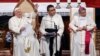 Pope Francis waves as he takes part in a meeting with members of the Catholic community at the Jakarta Cathedral in Jakarta, Indonesia, Sept. 4, 2024. (Yasuyoshi Chiba /Pool Photo via AP)