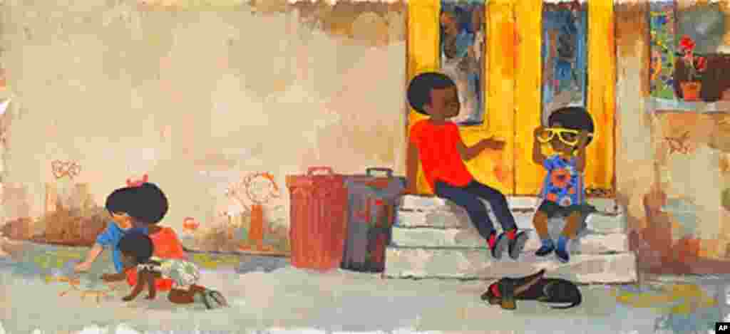 In “Goggles,” Peter and friends sit on the proverbial New York City stoop.