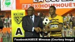 Hervé Ahmed Diomandé (22), l’homme du match de la Supercoupe entre l’ASEC Mimosas, son équipe, et Africa Sports, à Abidjan, Côte d’Ivoire, 30 septembre 2017. (Facebook/ASEC Mimosas)