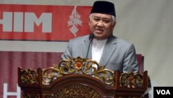 Profesor Din Syamsudin memberikan tausyiah pada silaturahmi Idul Fitri keluarga besar Muhammadiyah di Yogyakarta, Senin (28/7).