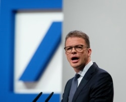 FILE - CEO of Deutsche Bank Christian Sewing speaks during the annual shareholders meeting in Frankfurt, Germany, May 23, 2019.