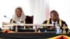 FILE - Speaker of the Parliament of Uganda Anita Among, left, listens to Ugandan President Yoweri Museveni as he delivers an address in Kampala, Uganda, on Feb 14, 2024. The U.S. sanctioned Among and other Ugandan officials on May 30, 2024.