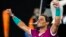 Rafael Nadal of Spain celebrates after defeating Matteo Berrettini of Italy in their semifinal match at the Australian Open tennis championships in Melbourne, Australia, Jan. 28, 2022.