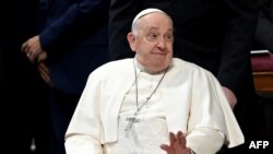 (FILES) Pope Francis gestures after presiding over a Holy Mass with canonisation ceremony of 18th century missionary Maria Antonia de Paz y Figueroa (1730-1799), also known as "Mama Antula", at the Vatican on February 11, 2024.