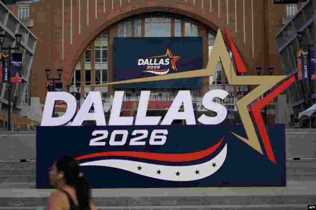 The American Airlines Center is seen as preparations continue ahead of the Republican National Committee (RNC) Midterm Convention in Dallas, Texas on September 8, 2026.