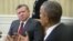 Jordan's King Abdullah II listens as President Barack Obama speak during their meeting in the Oval Office of the White House in Washington, Feb. 24, 2016.