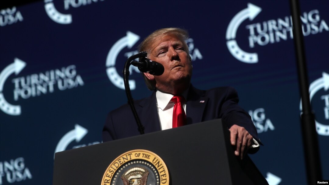 Presiden AS Donald Trump di acara Turning Point USA di Florida, 21 Desember 2019. 