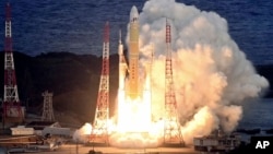 The H3 Launch Vehicle No. 5, carrying the Quasi-Zenith Satellite "Michibiki No. 6," lifts off at a launch pad in Tanegashima Space Center in Tanegashima, southern Japan, Feb. 2, 2025. (Kyodo News via AP)