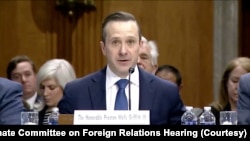 2026년 4월 16일 미 상원 외교위원회 인준청문회에서 프레스턴 웰스 그리피스 3세 오스트리아 빈 주재 유엔 사무국 및 IAEA 미국대표 지명자가 답하고 있다.
