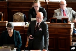 Rep. Steven Holt, a Republican from Denison, speaks during debate on the gender identity bill, Feb. 27, 2025, at the Statehouse in Des Moines, Iowa.