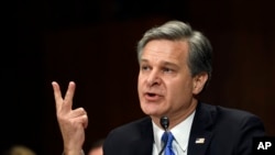 FBI Director Christopher Wray testifies before the Senate Judiciary Committee on Capitol Hill in Washington, July 23, 2019.