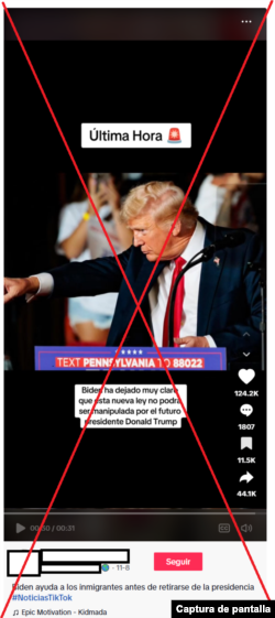 Captura de pantalla de desinformación en TikTok.