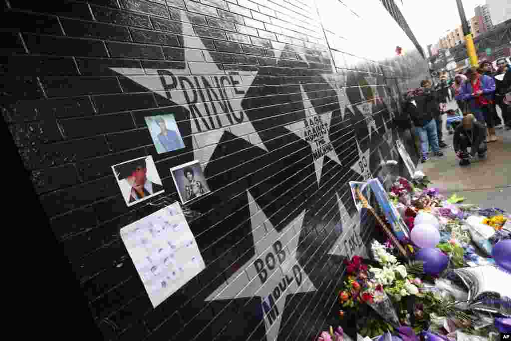 Prince's star adorns the wall at First Avenue as a memorial grew on April 21, 2016, in Minneapolis, where the pop super star Prince often performed. 