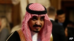 FILE - Saudi Ambassador to Britain Prince Khalid bin Bandar, shown here in London on Dec. 19, 2019, said this week that a two-state solution between the Israelis and Palestinians is necessary before Saudi Arabia will normalize ties with Israel.