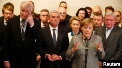 Njemačka kancelarka Angela Merkel na konferenciji za novinare posle razgovora o formiranju nove koalicije, Berlin 20. novembar 2017.