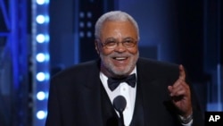 FILE - James Earl Jones accepts the special Tony award for Lifetime Achievement in the Theatre at the 71st annual Tony Awards in New York on June 11, 2017. The Shubert Organization-owned Cort Theatre on Broadway will be renamed after James Earl Jones. (Photo by Michael Zorn/Invision/AP, File)