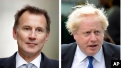 제러미 헌트 현 영국 외무장관(왼쪽)과 보리스 존슨 전 영국 외무장관. 