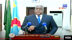 Le Président Félix Tshisekedi prononçant son discours à l'issue des consultations politiques, au Palais de l'Etat, à Kinshasa, le 6 décembre 2020.