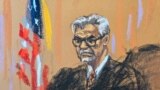 In this courtroom sketch from March 25, 2024, Judge Juan Merchan presides during a hearing about the trial of Donald Trump over charges that he falsified business records to conceal money paid to silence porn star Stormy Daniels in 2016, in Manhattan state court in New York.