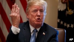 Presiden Donald Trump berbicara dalam rapat kabinet di Gedung Putih, Kamis, 21 Juni 2018, di Washington, D.C. (Foto: AP Photo/Evan Vucci)