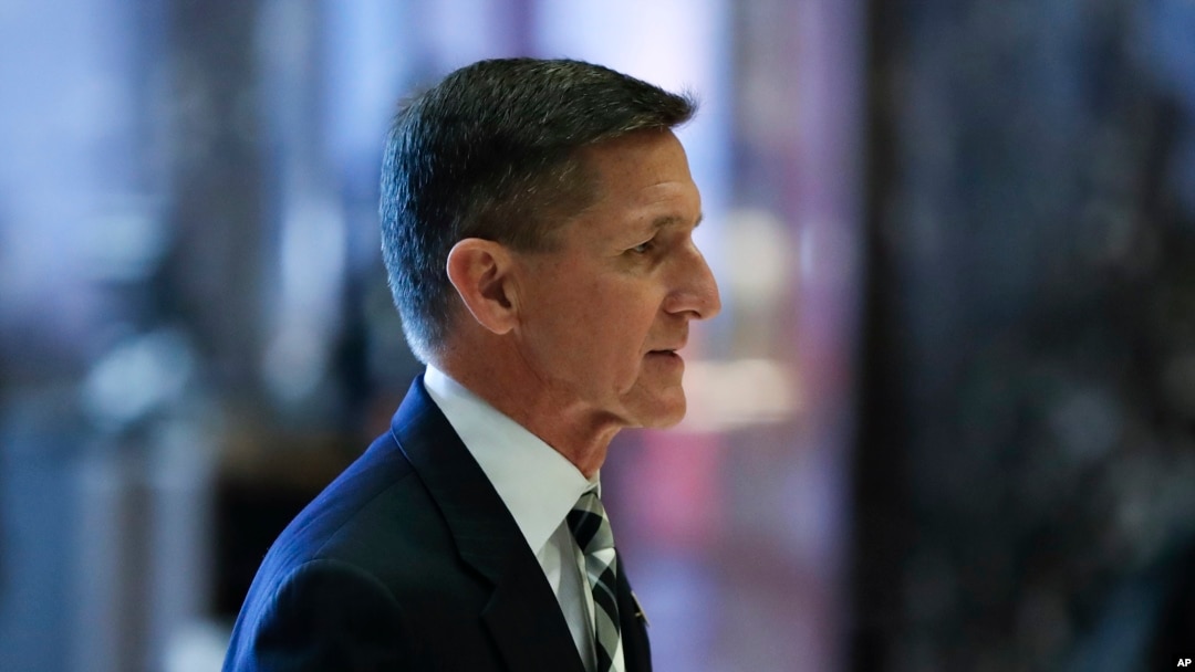 Retired Lt. Gen Michael Flynn walks through the lobby at Trump Tower, Nov. 17, 2016, in New York. The former head of the Defense Intelligence Agency has been appointed Trump's national security adviser.