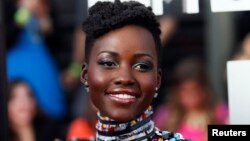 Actress Lupita Nyong'o arrives at the 2014 MTV Movie Awards in Los Angeles, California, April 13, 2014. 