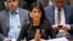 FILE - United Nations U.S. Ambassador Nikki Haley listens during a U.N. Security Council meeting, Jan. 18, 2018, at U.N. headquarters. 