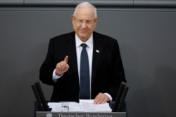 FILE - In this Jan. 29, 2020 file photo, Israel's President Reuven Rivlin delivers a speech during a special meeting of the German Parliament Bundestag commemorating the victims of the Holocaust, in Berlin, Germany.