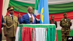 Burundi's President Pierre Nkurunziza is sworn in for a third term at a ceremony in the parliament in Bujumbura, Burundi, Aug. 20, 2015. 