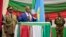 Burundi's President Pierre Nkurunziza is sworn in for a third term at a ceremony in the parliament in Bujumbura, Burundi, Aug. 20, 2015. 